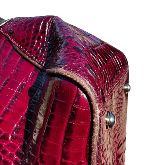 Brahmin Hudson Satchel Leopard Calf Hair Wine Granada Rare Read - Picture 14 of 16